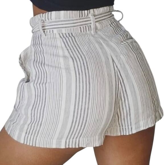 C&C California 100% Linen Striped Shorts - Size 4 - Picture 2 of 13